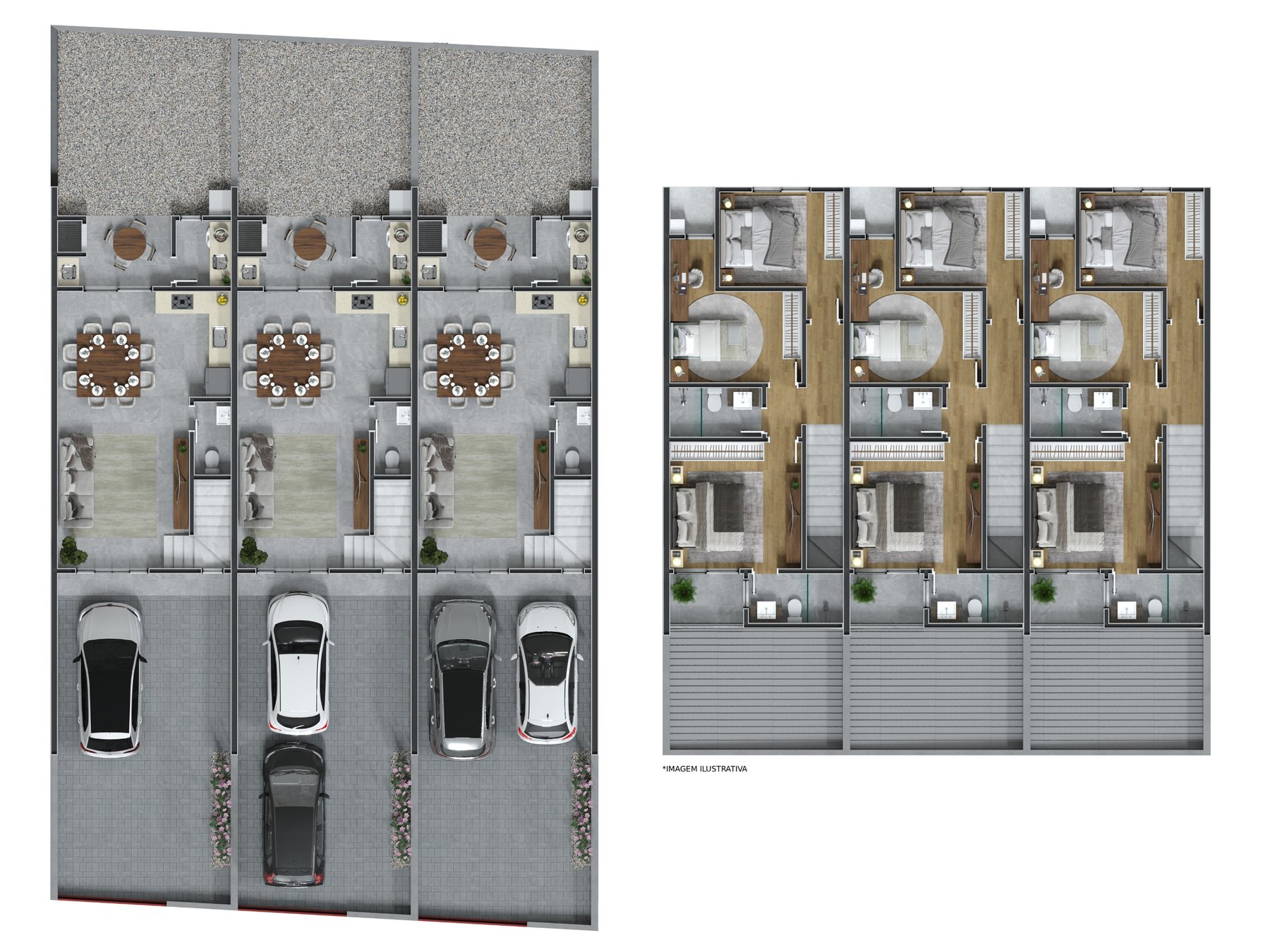 Planta 3D do imóvel — térreo e pavimento superior